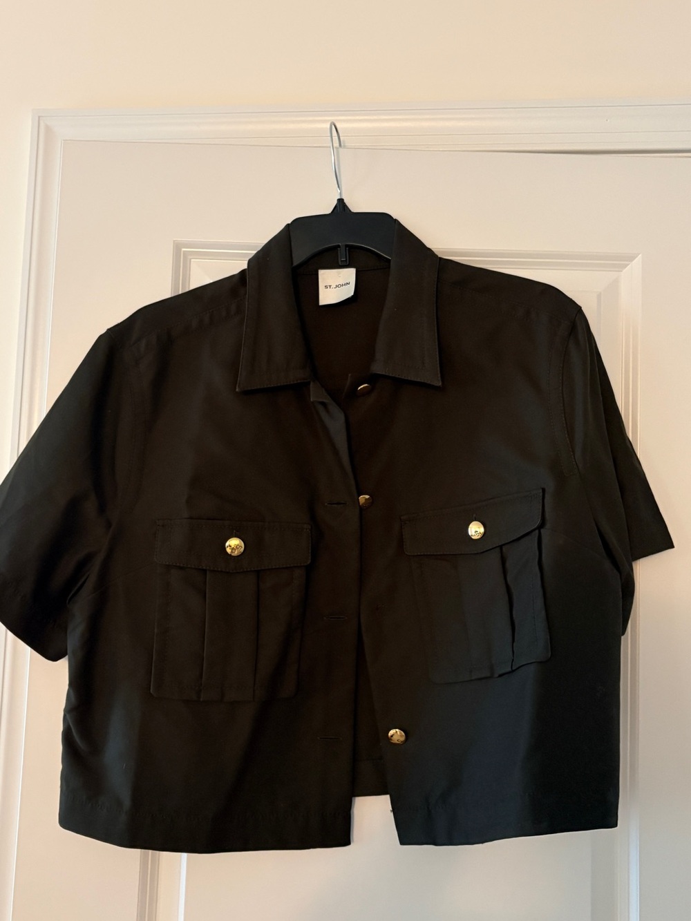 St. John Short-Sleeve Cropped Jacket with Gold Buttons
